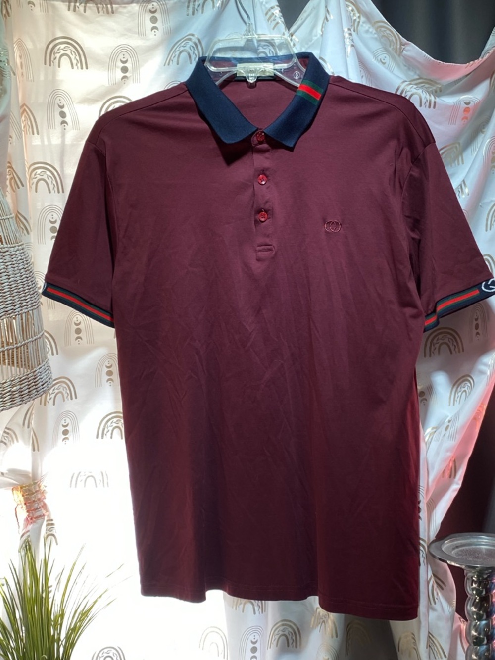 Gucci Burgundy Polo with Navy Contrast Collar and Trim